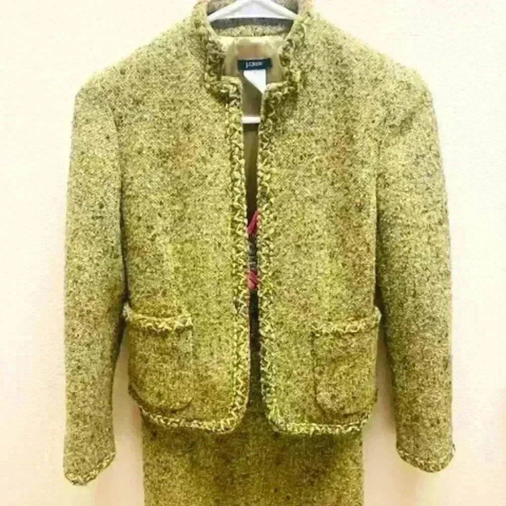 J.crew Olive Brown jacket and dress set wool and silk